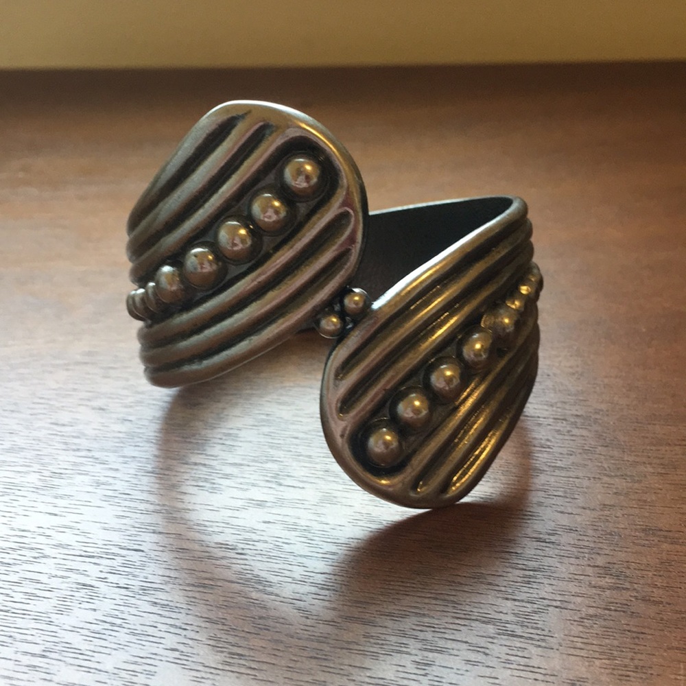 EC Hinged Cuff Coachella Bracelet, Pewter,